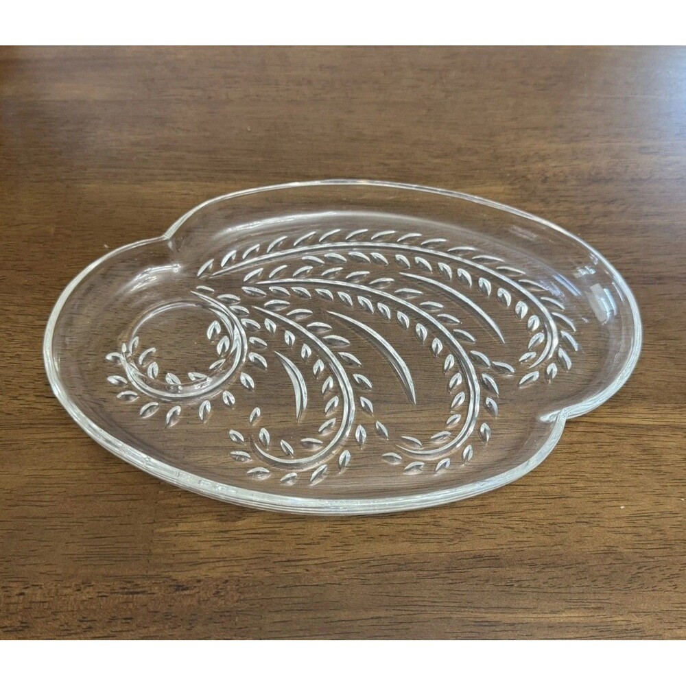 Set of 4 Vintage Wheat Pattern Pressed Glass Dishes Great for Parties & Sushi
